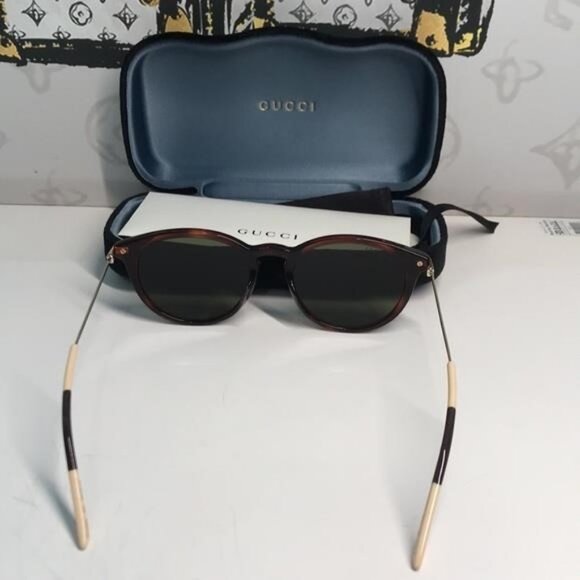 Brand New Gucci GG1048S 002 Round Sunglasses – Havana with Green Lenses ✨ - Picture 7 of 10